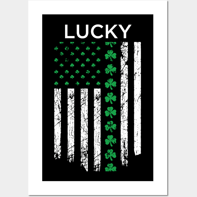 Lucky St Patrick's Day Irish American Flag Wall Art by amitsurti